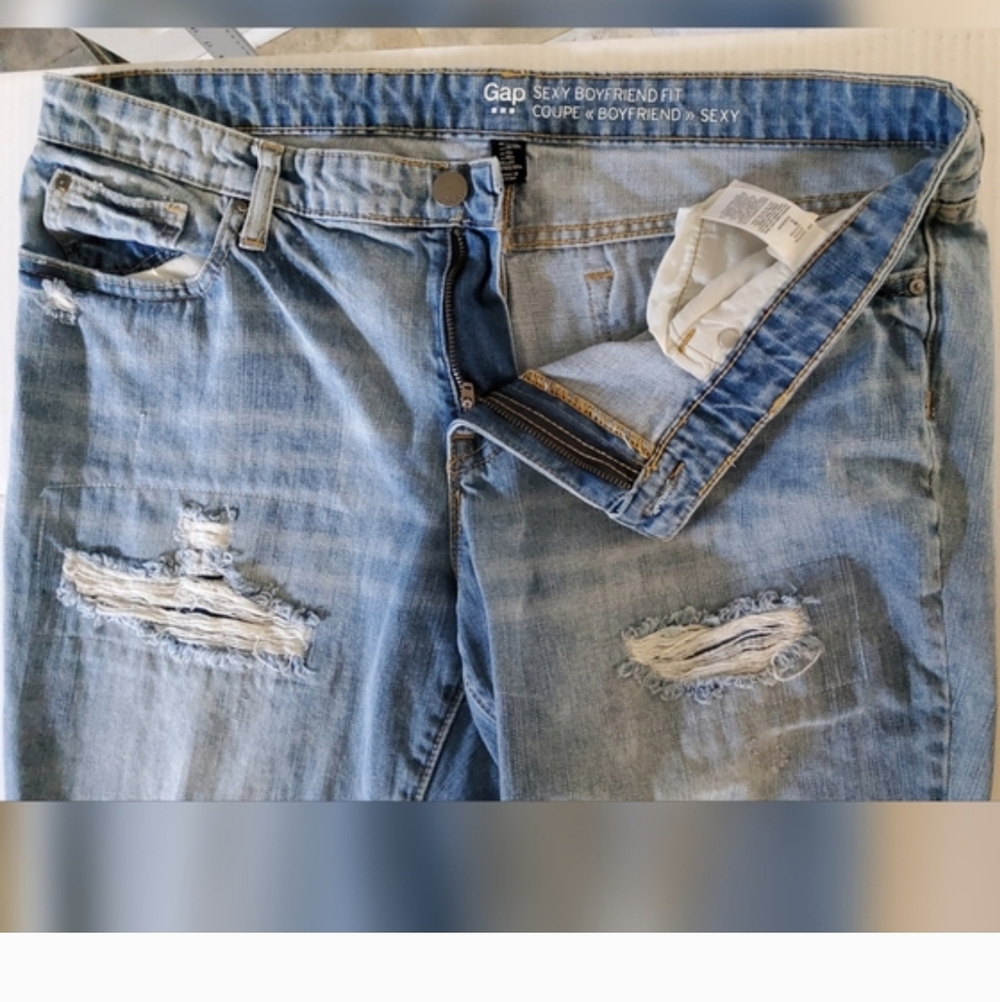 GAP Women's Light Blue Distressed Sexy Boyfriend Fit Jeans